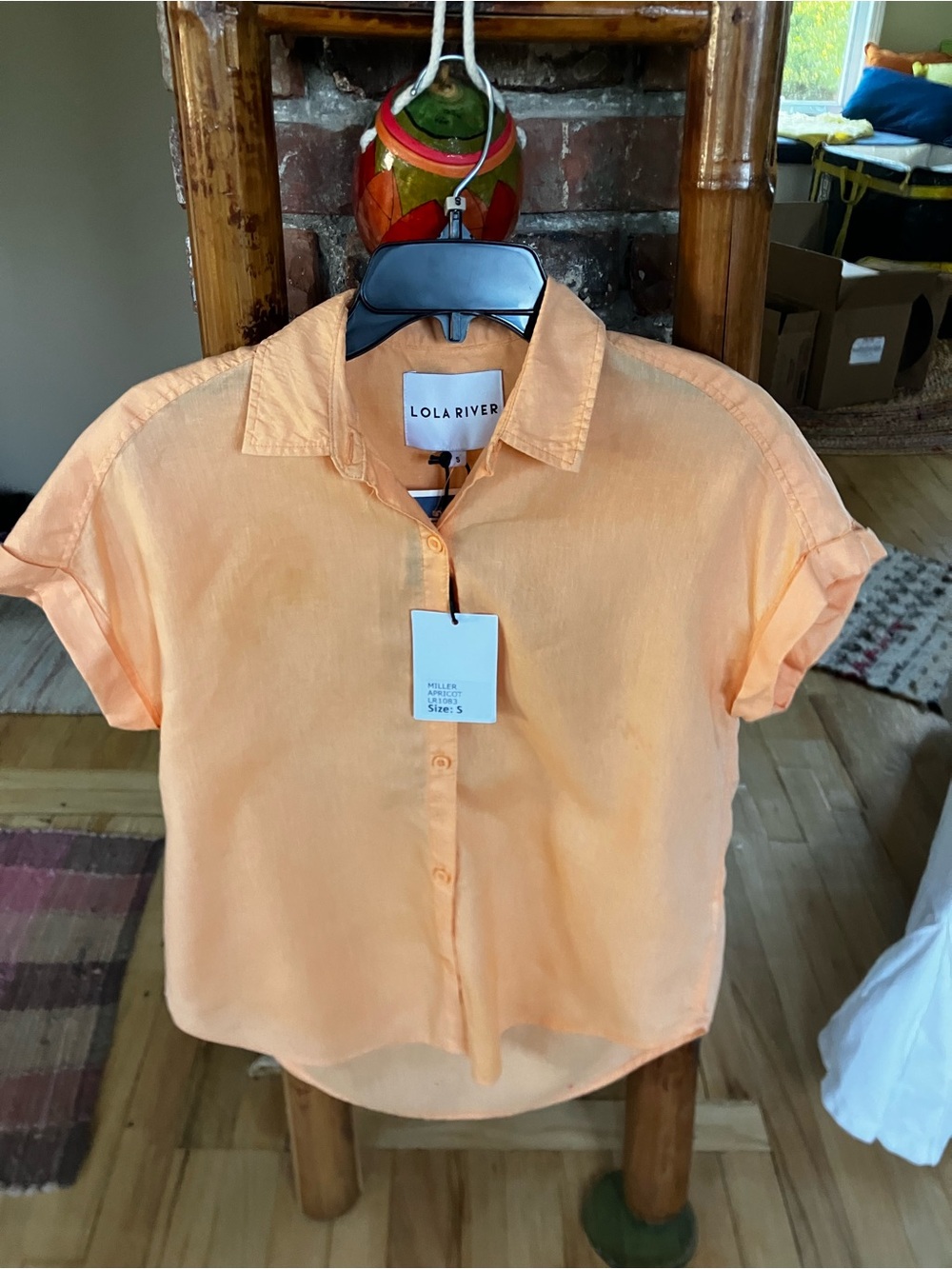 Lola River Peach Short-Sleeve Button Front Blouse